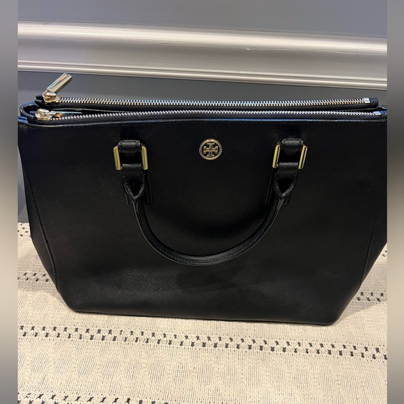 Tory Burch Black Satchel with Gold Accents - Picture 1 of 15